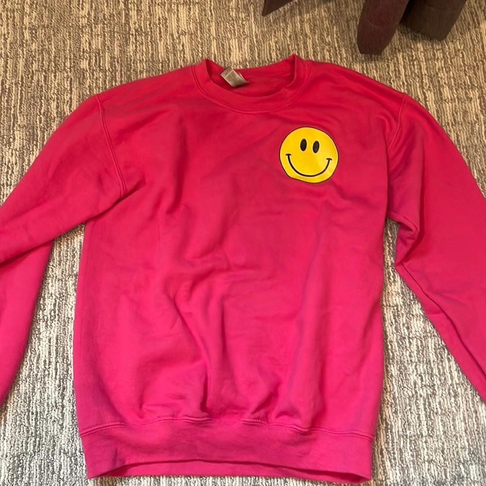 pink smiley “take it easy” crewneck